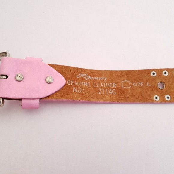 Genuine Bonded Leather Studded Belt Mall Goth Y2k Pink Metal Stud Punk Glam Rock - Picture 8 of 10